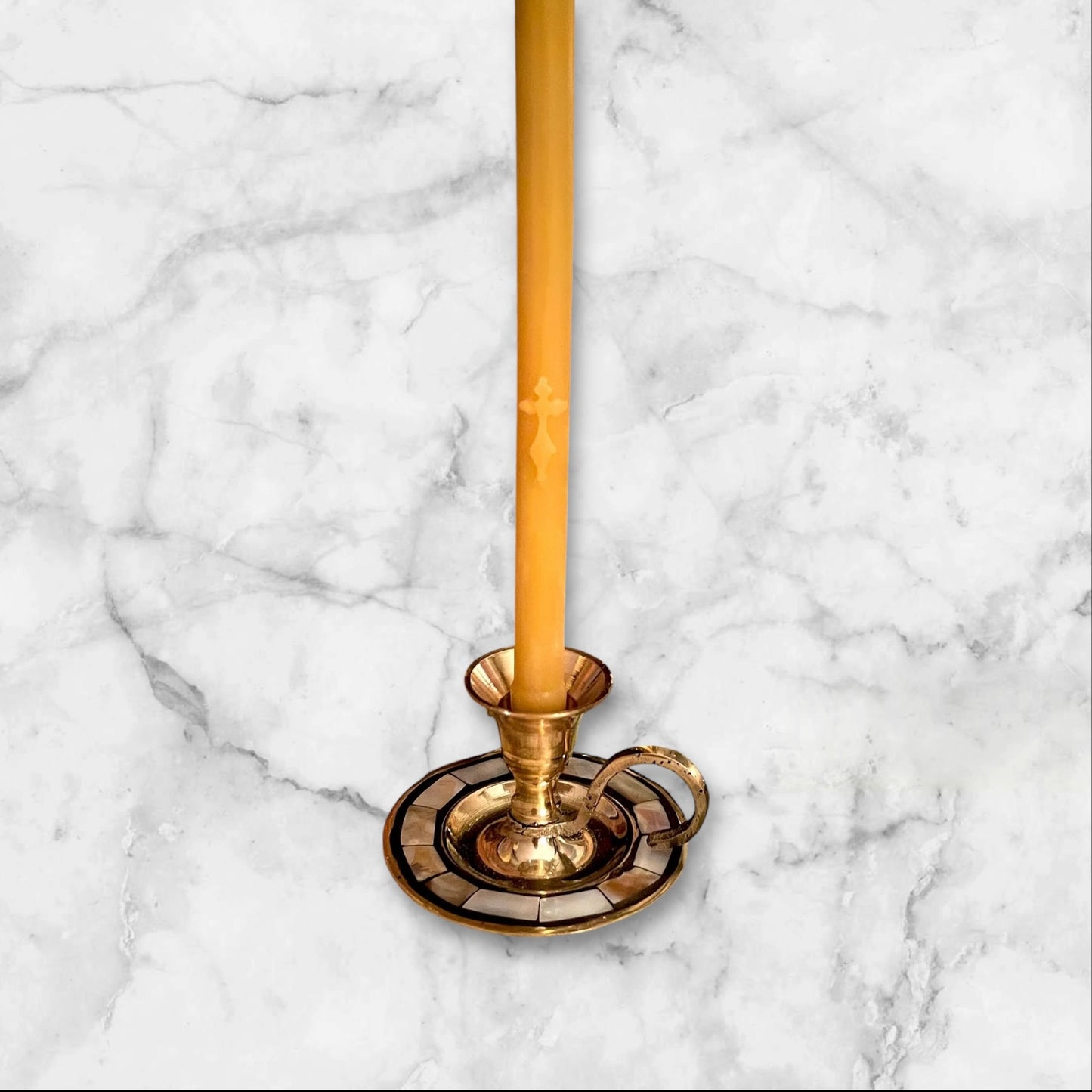 Memorial Beeswax Candle – 10 inch (Engraved Orthodox Cross)