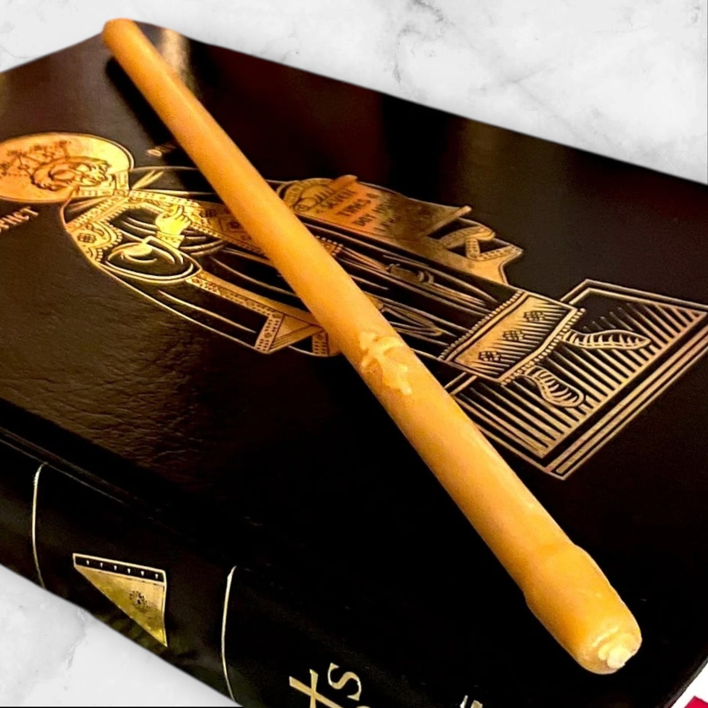 Memorial Beeswax Candle – 10 inch (Engraved Orthodox Cross)